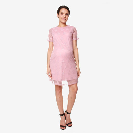 Catriona Full Lace Short Sleeve Nursing Dress Dusty Pink