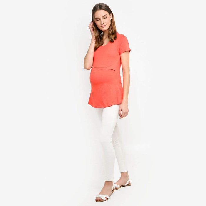 Short Sleeves Aggie Empire Top Coral
