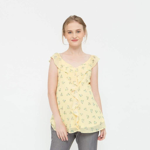 Sleeveless Ruffles Yvette Nursing Top Yellow Prints