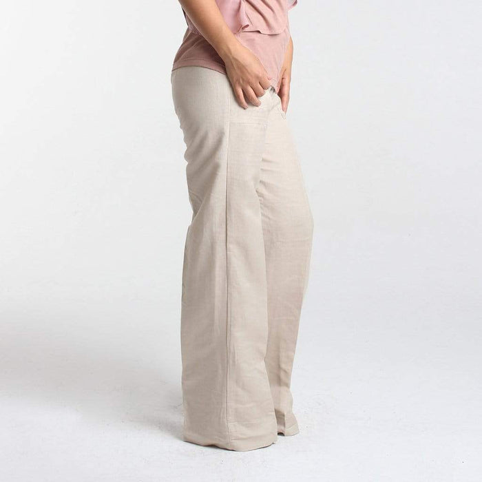 Woven Pants Rayon Linen Soft Waistband Khaki