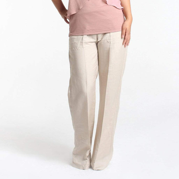 Woven Pants Rayon Linen Soft Waistband Khaki