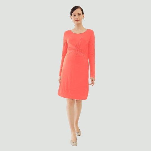 Long Sleeves Beatrisa Twisted Maternity Dress Coral